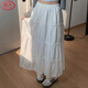 Langsha White Skirt Women's Autumn 2025 New High Waist Slim A-Line Puff Skirt Mid-Length Lace Cake Skirt