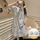 Victoria's style pajamas with chest pad for women in summer 2025 new loose and cute Korean style floral nightgown mid-length home clothing large size M16862 [with chest pad] M