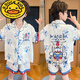 G.duckkids leche dragón dragón seda de seda fría pijama de verano mediano y niño grande delgada de manga corta