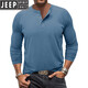 JEEP SPIRIT spring and autumn men's t-shirt American young and middle-aged solid color long-sleeved henley shirt men's simple versatile quick-drying sports T-shirt black XL