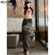 Coton American Work Vêtements Ice Silk Pantalon décontracté à séchage rapide pour les femmes pour l'été mince 2025 Nouvelle taille élevée Lot Small Wide Jambes 874 Grey-Green [haute qualité 30,5] L 100-115Jin [Jin est égal à 0,5 kg]