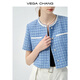 Vega Changvegachang Frauen Kurzjacke 2025 Neue Frühlings- und Sommer Retro Eleganer Stil gewebter kleiner Geschmack Kurzarmjacke Sky Blue_Second Batch s