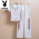 
Playboy (PLAYBOY) fashionable short-sleeved top wide-leg pants casual sports suit 2025 summer slim slim T-shirt two-piece set black single pants look at the picture - flagship model M _Suggested 80-100Jin [Jin equals 0.5 kg]