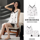 Palando summer ladies suspender pajamas with chest pad sexy lace suit 2025 new ice silk cool feeling girls home clothes M9901 ink flower L