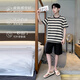 Catman (Miiow) Pajamas pantalones cortos de algodón puro de verano para hombres para hombres pantalones cortos para hombres para usar ropa de verano de gran tamaño rayado 2025 96033 L