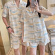 Strickjackenpaar Pyjama für Frauen Sommerklimaanlage Kleidung für Männer Baumwolle Hauskleidung für Männer Baumwollseide Männer können kurzärmelige Baumwollanzug Dünn 9902 Krawatten-Dye Amber L tragen