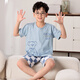曼妮朵儿童睡衣夏季纯棉短袖长裤可爱卡通青少年学生男孩男童薄款家居服 F724【双短】 170 XL码建议165-170cm