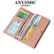 Anysmic Luxury High-End-Marke-Tasche Frauenbeutel Cowide Wallet Long Folding Wallet Wallet Ticket Clip Retro Clutch Rosa