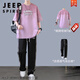 JEEP SPIRIT teenagers men's handsome student trend suit summer short-sleeved T-shirt men's casual junior and senior high school students' clothes fashionable T-trouser suit 693 beige + black ice silk pants - father M suggests 100 Jin [Jin equals 0.5 kg] below