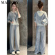 Magiopy International Luxus High-End-Marke Spring Korean Schwarzer Freizeitanzug Frauen modische Spitzenbasis-Hemd Außenbeschläge Schwarze Hosen dreiteilige Sets (100 Jin [Jin gleich 0,5 kg]))