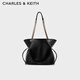 CHARLES/KEITH large capacity soft drawstring chain lucky bag bag tote bag women's bag women's Chinese Valentine's gift CK2-20782654 Black L