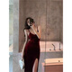 Nightclub suspender dress with low cut slim and sexy nightclub women's dress with temperament slim inner summer black M