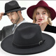 MANQIMEIYA retro British style woolen felt hat unisex old Shanghai gentleman flat brim jazz hat retro versatile top hat for women British style gentleman top hat - black one-size-fits-all adjustable rope
