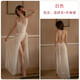 Sexy lace deep V temptation suspender cross-release tight jumpsuit mesh lace skirt pajamas suit white (length suit + skirt) one size 80-130