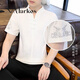 Markos new Chinese style cotton linen short-sleeved T-shirt for men 2025 new summer plate button V-neck embroidered Tang suit Hanfu men E9871 white M [90-105Jin [Jin equals 0.5 kg]]