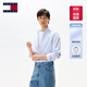 TOMMY JEANS cotton and linen blend autumn and winter men's solid color business casual simple resort style long-sleeved shirt jacket light blue C3Q M