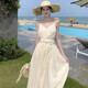 Miao Yijia white dress women's skirt summer 2025 new high-end French dress seaside vacation style beach long skirt French retro V-neck suspender dress M [Suggested 110-125Jin [Jin equals 0.5 kg]]