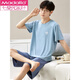
Modal pajamas men's summer short-sleeved shorts two-piece suit loose ice silk thin style large size can be worn outside home clothes 6624 L