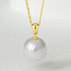 Queen of Pearls 18K gold round bright pearl pendant 11-12mm white freshwater pearl necklace birthday gift for women