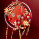Chinesisches rotes Gold doppelseitig Doppelkreis Runde Lüfter DIY Materialbeutel fertig Produkt Braut Hochzeit Drache Phoenix XiUhe Kleidung Handheld Bouquet Red Make-up/weiße Materialtasche