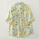 TUM! Hong Kong style retro printed cotton and linen short-sleeved shirt for women's summer large size loose and slim and breathable linen temperament elegant top yellow 1278 M recommended 115 Jin [Jin equals 0.5 kg] or less
