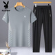 Playboy (Playboy) kurzärmeliger Anzug Herren Sommer Dünner Ice Seidenanzug Herren-Kurzärmel-Hosen Zweiteiler zweiköpfiger Set Casual Atemable Toting-Übung 9901 Black M Empfohlen 80-100jin [Jin entspricht 0,5 kg]