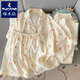 Woodpecker Sweet Rose Pure Cotton Gauze Pajamas Women's Summer Short Sleeve Shorts Trousers Three-Piece Cardigan Home Clothing Yunduo Cotton-9906# Star Puppy Three-Piece Set M [Suggested 75-100Jin [Jin equals 0.5 kg]]