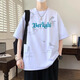 
QLTQZQ summer short-sleeved T-shirt for boys, high school junior high school students trendy brand loose half-sleeved teenagers handsome top clothes 693 beige (single short-sleeved) Quality upgrade M 80-95Jin [Jin equals 0.5 kg]