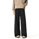 Homlean American solid color sports casual pants for autumn men's simple fashion loose straight wide leg long pants JX15 black XL