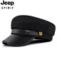 JEEP SPIRIT hat men's autumn and winter beret autumn and winter metal buckle octagonal hat octagonal hat woolen hat flat hat Republic of China trendy style BE123-1 black M (56-58cm)