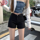 Langsha black denim shorts for women summer 2025 new high waist slim ins hot girl style outer wear elastic hot pants