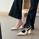 Lekali temperament high heels for women 2025 summer new French thick heel pointed toe sandals fashionable and versatile bag-toe single shoes beige 5cm card size large 38