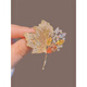 SNQP Light Luxury Diamond Maple Leaf Brooch Women's Exquisite Corsage Coat Jacket Accessories Design Anti-Light Champagne Gold #Rhinestone Maple Leaf Brooch