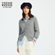 Teenie Weenie Bear Women's Pull 2025 automne nouveau Retro Retro Fashion Temperament Cable V-Neck Top Gray M