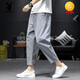 Playboy (PLAYBOY) linen cropped pants men's pants summer cotton linen harem pants Japanese casual cropped pants summer straight loose bloomers black M 100-115Jin [Jin equals 0.5 kg]