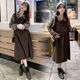Maternity dress spring and autumn new plaid slimming fake two-piece dress loose maternity autumn skirt brown fake two-piece dress L (recommended 115-130 Jin Jin equals 0.5 kg)
