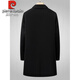 皮尔卡丹纯棉中长款风衣男2025春秋商务休闲100%全棉大衣中年爸爸翻领外套 黑色 2XL 185 160-175斤