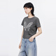 Mousssy 2025 Sommer Neues Produkt Casual Style Butterfly bedrucktes Baumwollkurzärmel-T-Shirt für Frauen 028isa90-3891 160 graue Single-Größe