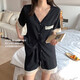 La version coréenne de Yilan de Sweet Lace Houndstooth Ice Silk Pyjamas pour les shorts à manches courts d'été pour femmes vêtements de soie simulés à la maison deux pièces # YX-9214 M 75-98Jin [Jin est égal à 0,5 kg]