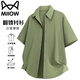 Cat man short-sleeved shirt men's summer jacket ice silk lapel breathable cool quick-drying casual top black XL