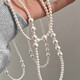 Dongdaemun Pearl Geometric Long Necklace French Retro Temperament Sweater Chain Niche Design Necklace Wholesale Women's Necklace - White Pearl