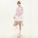 2025 Sweet Style Line Katzenhund gedrucktes langärmeliges T-Shirt für Frauen im Frühling und Sommer leicht transparent lose Sonnenschutzbluse Aprikosenfarbe-Koi B114 L