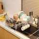 Jijian Space Kitchen Bowl Rack Drain Rack Countertop Multi-functional Pool Place Chopsticks Water Cup Storage Rack Tableware Bowl Dish Storage Rack M688 Large Double-Layer Silver Gray 58CM Full Set of Pendants