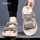 rowilcs brand light luxury sandals men's 2025 summer new light and fashionable slippers men's non-slip versatile casual beach shoes lightweight breathable soft sole BG201B khaki 38 standard leather shoe size