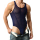 Männer schwarzer Seidenweste Stresung und einteiliger Anzug, lustige Single-Tanga-Mesh-durchscheinende sexy Onesie Basis Unterwäsche Männer dunkelblau m