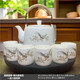 Suet fat jade porcelain handle kettle, one pot and six cups tea set, large capacity household cold kettle, Chinese teapot, teacups, 1600ml handle kettle, 6 straight cups - Yuanshan