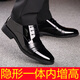 Erxu men's leather shoes, suit shoes, business pointed toe, wedding soft leather casual formal wear flat sole bright light invisible inside height 9921 bright light black inside height 38