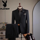 Playboy 2025 winter new suit suit men's high-end business formal striped suit three-piece groom's wedding dress elegant black three-piece suit 2XL 54