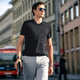 Mr. Bu Bu Bu V-neck Solid Color Knitted Short Sleeve 2025 Spring and Summer New Skin-friendly Cool T-shirt Men's AF12119 Piano Black L __175