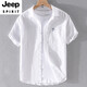 JEEP SPIRIT男士亚麻翻领短袖t恤宽松衬衫领上衣服有带领T棉麻料体恤麻布夏装 yunyi-9711白色 4XL 185斤左右